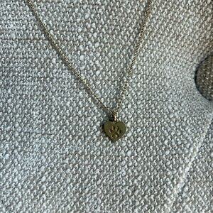 Gold toned tiny heart paw print charm necklace